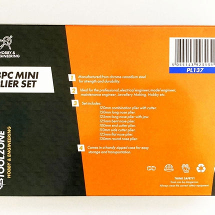 Mini Plier Set Assorted 8PC Chrome Vanadium Steel - Toolzone KDPPL137
