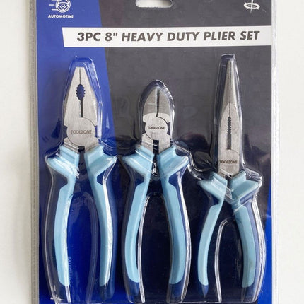Heavy Duty Plier Set 3PC 8 Drop Forged Steel Soft Grip Handles - Toolzone KDPPL140