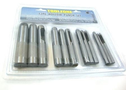 Hollow Punch Set 12PC 3mm To 19mm High Carbon Steel - Toolzone KDPPN104