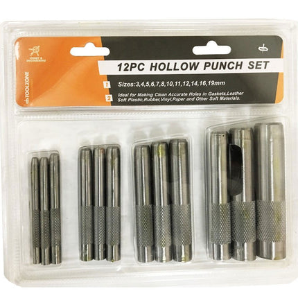 Hollow Punch Set 12PC 3mm To 19mm High Carbon Steel - Toolzone KDPPN104