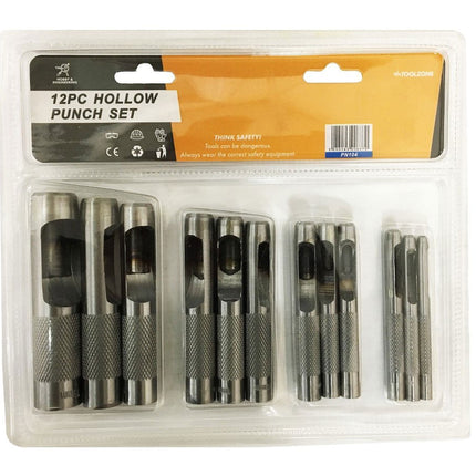 Hollow Punch Set 12PC 3mm To 19mm High Carbon Steel - Toolzone KDPPN104
