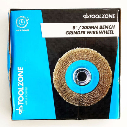 Wire Wheel 8 For Bench Grinder 32mm Hole With Bore Adaptors - Toolzone KDPPW009