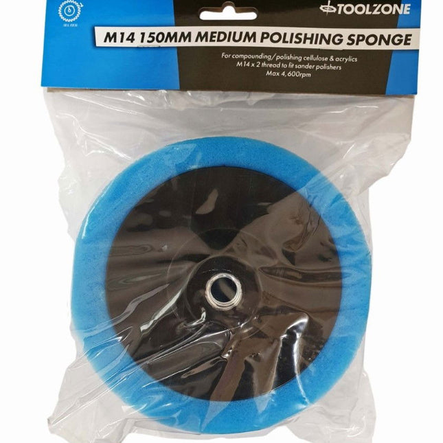 Polishing Sponge Medium 150 x 50mm M14 Thread - Toolzone KDPPW161
