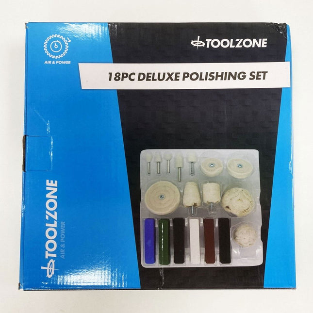 Polishing Kit 18PC With 6 Compounds Felt Bobs Buffs And Wheels - Toolzone KDPPW163