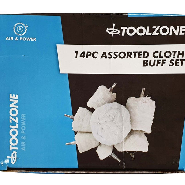 Buff Set Assorted Cloth 14PC 1/4 Shank Cotton For Drills - Toolzone KDPPW164