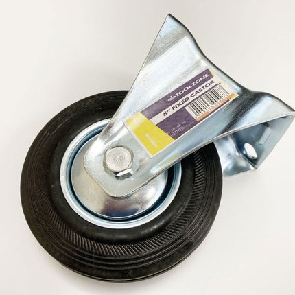 Castor Fixed 5 125mm Rubber Wheel Steel Plate 80kg - Toolzone KDPRM011