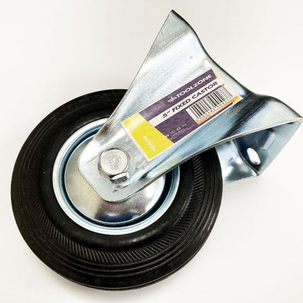 Castor Fixed 5 125mm Rubber Wheel Steel Plate 80kg - Toolzone KDPRM011