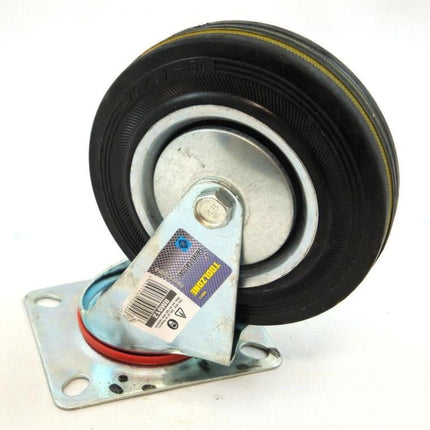Castor Swivel 5 125mm Rubber Wheel Steel Plate 70kg - Toolzone KDPRM012