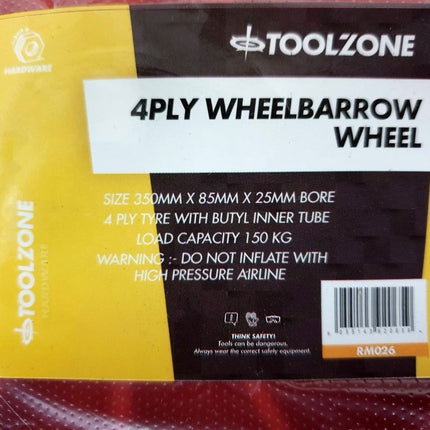 Wheelbarrow Wheel 350x85mm 4PLY 25mm Bore 3.50-8 - Toolzone KDPRM026