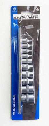 Female Star Socket Set 10PC 4-18mm On Rail - Toolzone KDPSD077