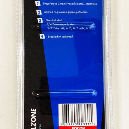 Spline Bit Socket Set 8PC 1/4 3/8 Drive M4-M16 On Rail - Toolzone KDPSD079