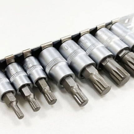Spline Bit Socket Set 8PC 1/4 3/8 Drive M4-M16 On Rail - Toolzone KDPSD079