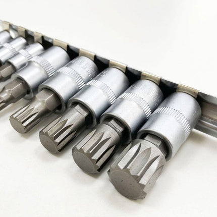 Spline Bit Socket Set 8PC 1/4 3/8 Drive M4-M16 On Rail - Toolzone KDPSD079