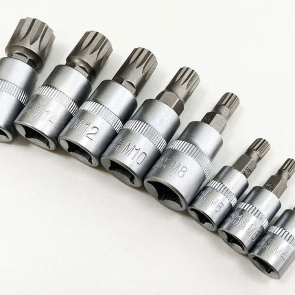 Spline Bit Socket Set 8PC 1/4 3/8 Drive M4-M16 On Rail - Toolzone KDPSD079