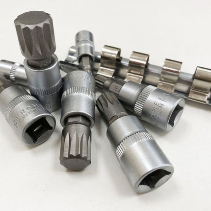 Spline Bit Socket Set 8PC 1/4 3/8 Drive M4-M16 On Rail - Toolzone KDPSD079