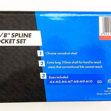 Spline Socket Set 7PC 3/8 Drive 110mm M4-M10 - Toolzone KDPSD080