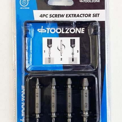 Double Ended Screw Extractor Set 4PC 1/4 Hex 3-12mm - Toolzone KDPSD093
