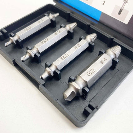 Double Ended Screw Extractor Set 4PC 1/4 Hex 3-12mm - Toolzone KDPSD093