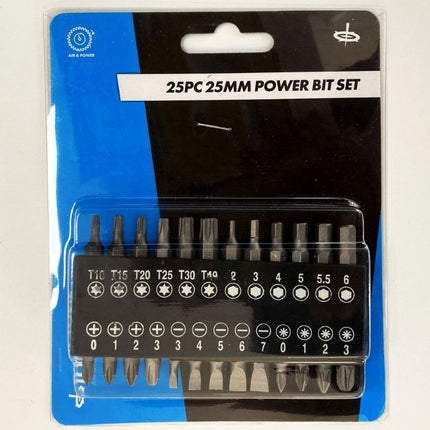 Power Bit Set 25PC 25mm Star T10-T40 Hex H2-H6 PH0-PH3 PZ0-PZ3 3-7mm - Toolzone KDPSD245
