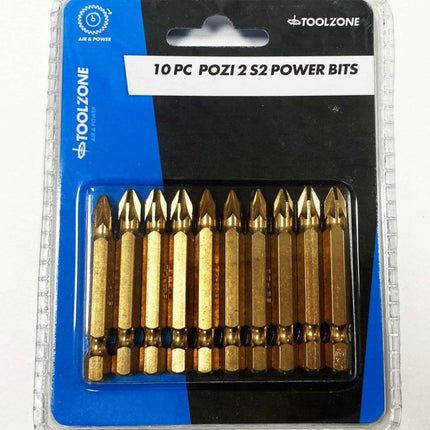 Pozi Power Bits 10PC PZ2 S2 50mm 1/4 Hex - Toolzone KDPSD281