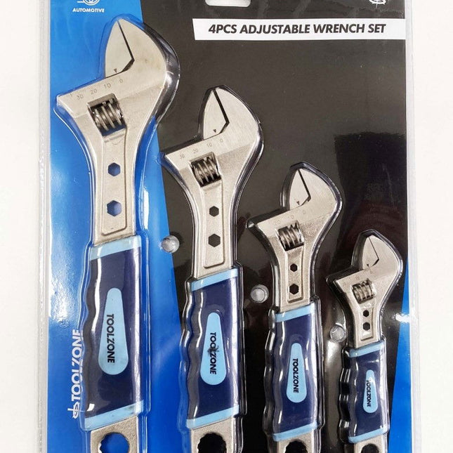 Adjustable Spanner Set 4PC 6 8 10 12 Soft Grip Handles - Toolzone KDPSP055