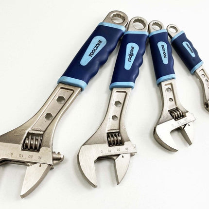 Adjustable Spanner Set 4PC 6 8 10 12 Soft Grip Handles - Toolzone KDPSP055