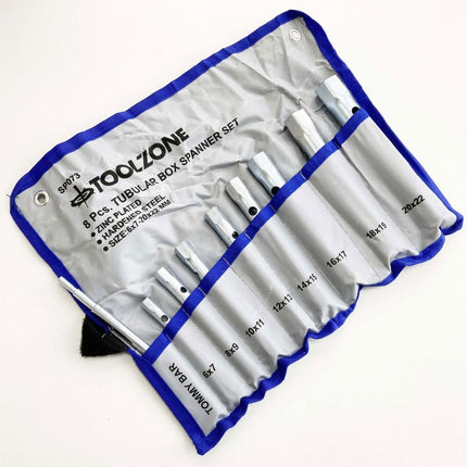 Tubular Box Spanner Set 8PC 6x7 To 20x22mm With Tommy Bar - Toolzone KDPSP073