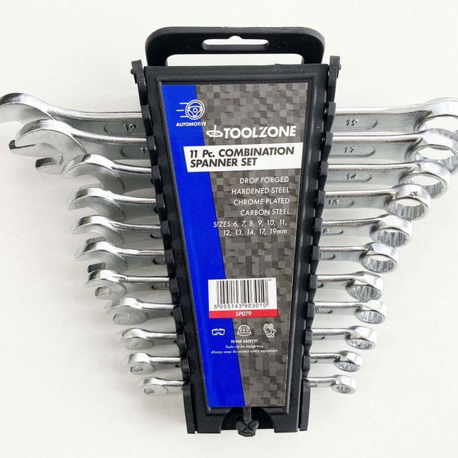 Combination Spanner Set 11PC 6 To 19mm Drop Forged Chrome Plated - Toolzone KDPSP079