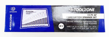 Combination Spanner Set 12pc Af Chrome Vanadium Satin Finish - Toolzone KDPSP126