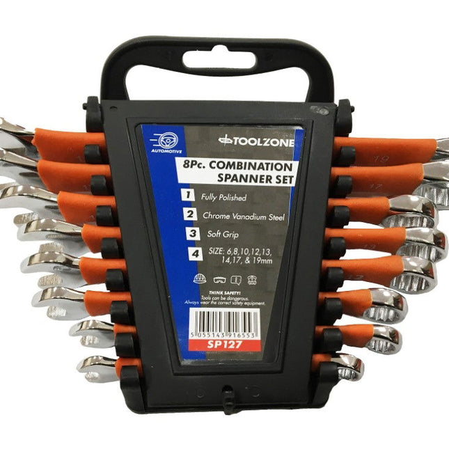 Combination Spanner Set 8pc Softgrip Chrome Vanadium Polished Finish - Toolzone KDPSP127