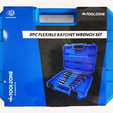Flex Ratchet Combination Wrench Set 8pc Metric Chrome Vanadium Polished Finish - Toolzone KDPSP128