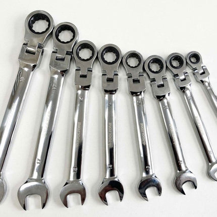 Flex Ratchet Combination Wrench Set 8pc Metric Chrome Vanadium Polished Finish - Toolzone KDPSP128