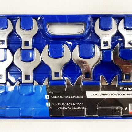 Crows Foot Wrench Set 14pc Jumbo Metric 1/2 Dr Fully Polished - Toolzone KDPSP140