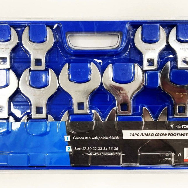 Crows Foot Wrench Set 14pc Jumbo Metric 1/2 Dr Fully Polished - Toolzone KDPSP140