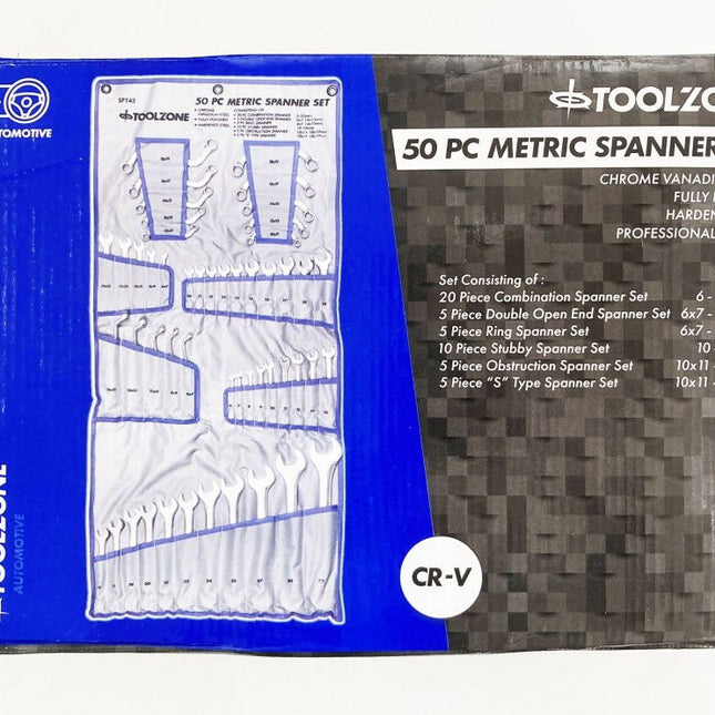 Spanner Set 50pc Chrome Vanadium Polished Finish Metric - Toolzone KDPSP143