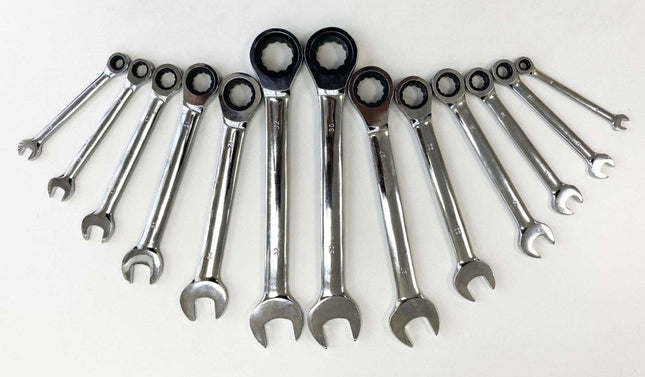 Ratchet Wrench Set 13pc 8-32mm 72 Teeth Chrome Vanadium Polished Finish - Toolzone KDPSP145