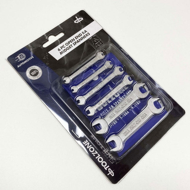 Open Ended Midget Spanner Set 6pc Ba Double Ended Satin Finish - Toolzone KDPSP146