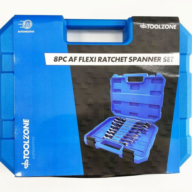 Flexi Ratchet Spanner Set 8pc Af Chrome Vanadium Polished Finish With Case - Toolzone KDPSP153