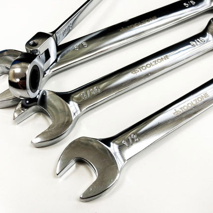 Flexi Ratchet Spanner Set 8pc Af Chrome Vanadium Polished Finish With Case - Toolzone KDPSP153
