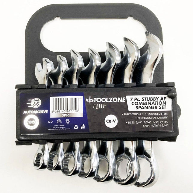 Combination Spanner Set 7pc Af Stubby Chrome Vanadium In Rack - Toolzone KDPSP161