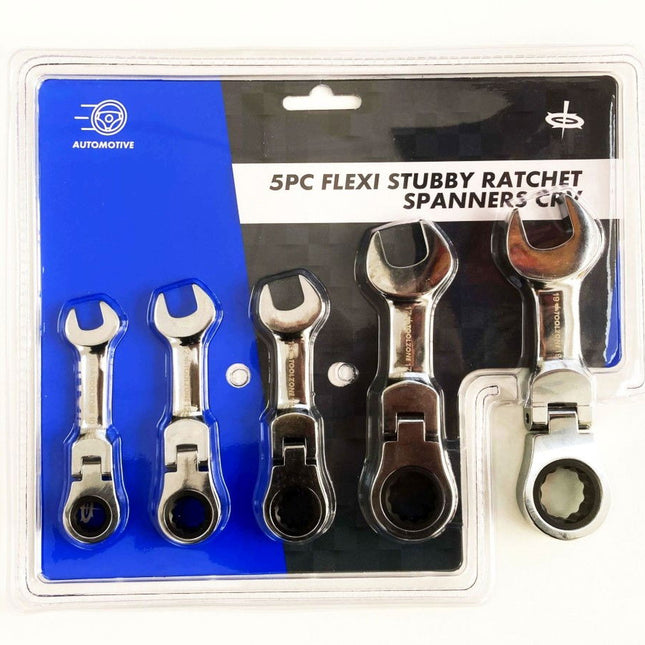 Flexi Stubby Ratchet Spanner Set 5pc 10-19mm Chrome Vanadium - Toolzone KDPSP164