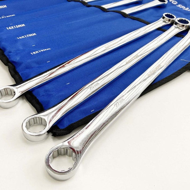 Long Ring Spanner Set 7pc 8-24mm 50BV30 Steel In Pouch - Toolzone KDPSP171