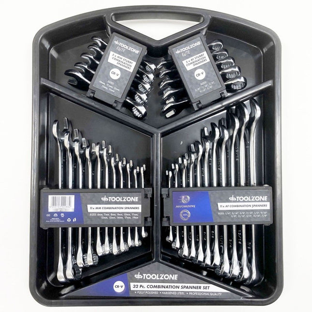 Spanner Set 32pc Metric/af Stubby And Combination Chrome Vanadium - Toolzone KDPSP173