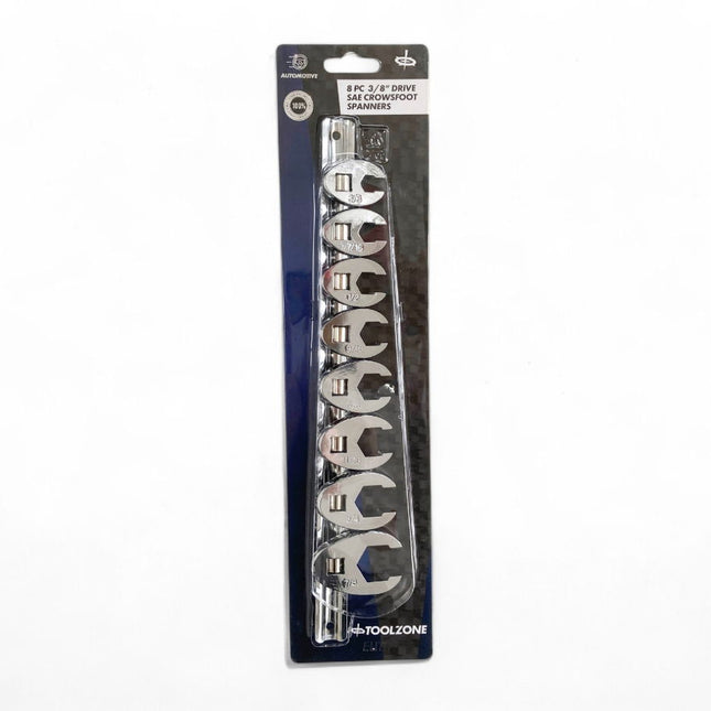 Crowsfoot Spanner Set 8pc Imperial 3/8-7/8 Chrome Vanadium On Rail - Toolzone KDPSP175