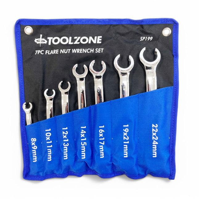 Flare Nut Wrench Set 7pc 8-24mm Drop Forged Mirror Polish - Toolzone KDPSP199