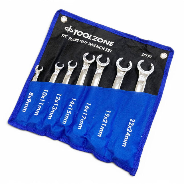 Flare Nut Wrench Set 7pc 8-24mm Drop Forged Mirror Polish - Toolzone KDPSP199