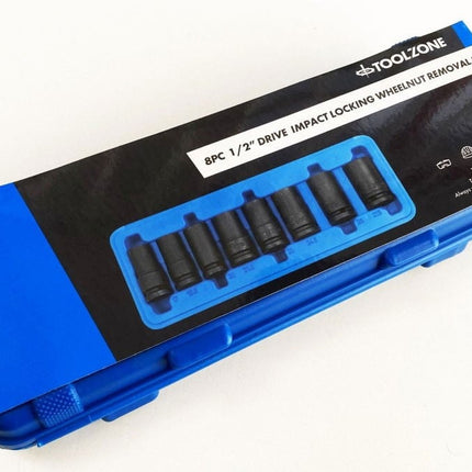 Impact Nut Wheel Lock Remover Set 1/2 Dr 8pc 17-27.5mm Chrome Molybdenum - Toolzone KDPSS002