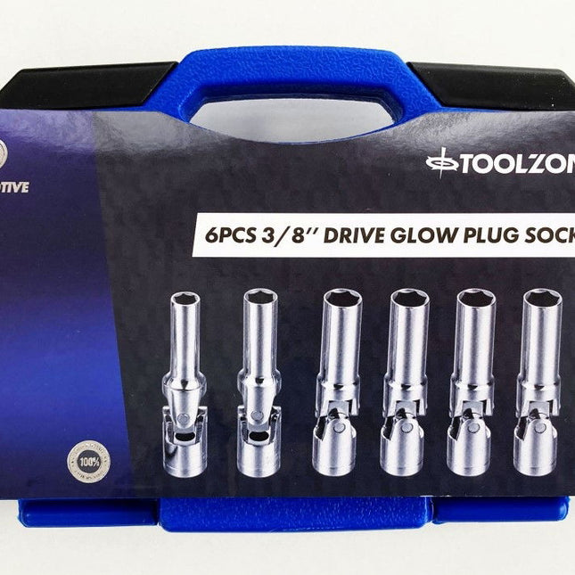 Glow Plug Socket Set 3/8 Drive 6pc 8-16mm 85mm Universal Joint - Toolzone KDPSS011