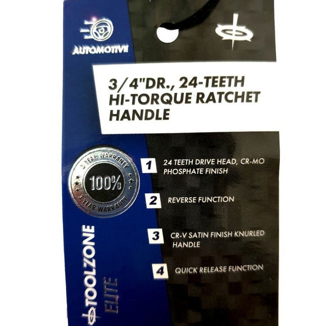 Ratchet Handle 3/4 Drive 24 Teeth Reversible Crv Quick Release - Toolzone KDPSS017
