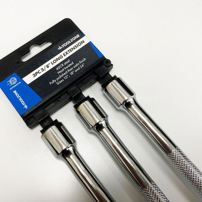 Extension Bar Set 3/8 Drive 3pc 375mm 450mm 600mm 40CR Steel - Toolzone KDPSS022